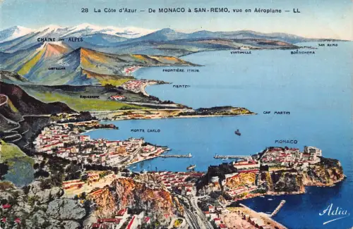 A872 Monaco Cote d'Azur Monaco a San Remo vue Flugzeug Vintage Postkarte