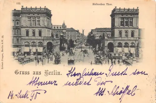 Deutschland Gruss aus Berlin 1898 Hallesches Thor Straßenbahnwagen Vintage Postkarte
