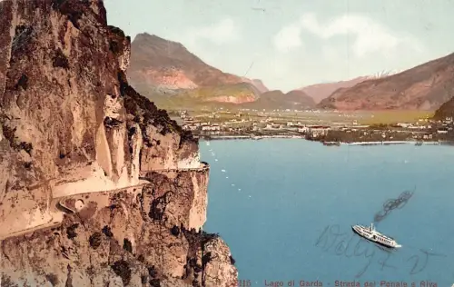 L071 Italien Gardasee Strada del Ponale e Riva Dampfer 1907 Vintage Postkarte