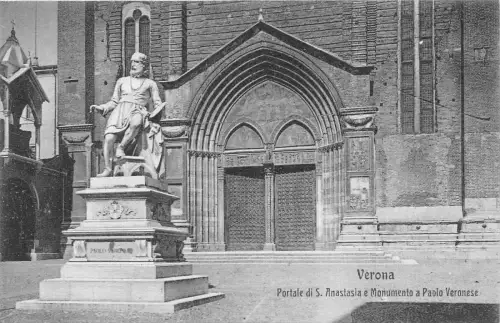 L071 Italien Verona Portale di S Anastasia e Monumento a Paolo Veronese Postkarte
