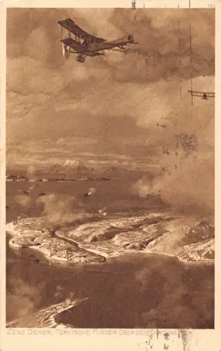 L004 Zeno Diemer über Dardanellenstraße Türkei 1918 WWI Flugzeug Postkarte