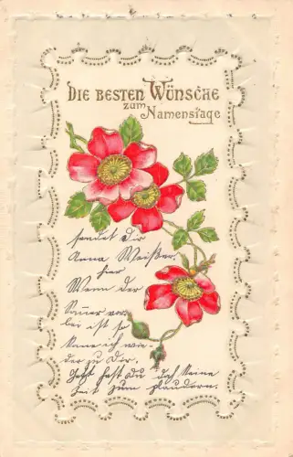 Namenstag Grüße 1905 Wildrosenblumen Prägepostkarte