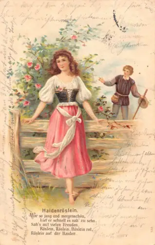 Teenager Paar spielt 1905 Bauernjunge Rosen Gedicht geprägte Postkarte