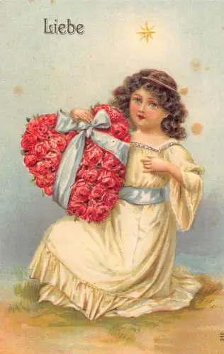 Liebe Engel Fürsorglich Herz aus Rosen Stern Prägepostkarte