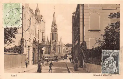 Rumänien 1927 Arad Biserica Luterana Lutherische Kirche Straßenbahn Vintage Postkarte