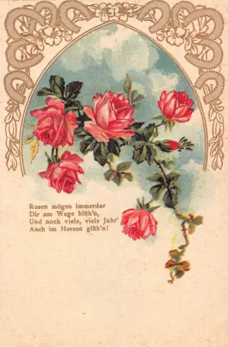 Romantisches Gedicht Rosen Hufeisen Prägepostkarte