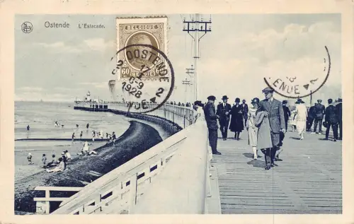 Belgien 1928 Ostende L'Estacade Promenade philatelistisches Interesse Postkarte