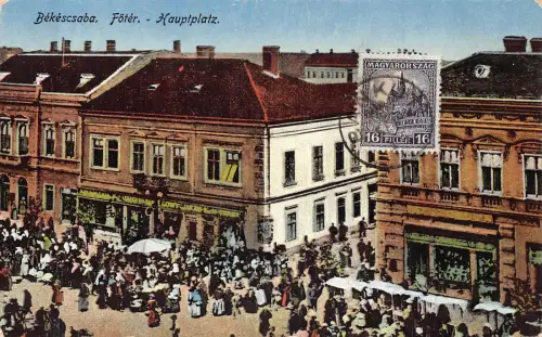 Ungarn 1926 Bekescsaba Foter Hauptplatz Belebter Platz Vintage Postkarte