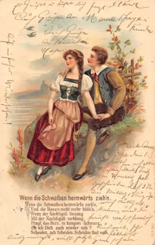 Deutsches Paar in Trachtenkleidung ruht in der Natur 1905 geprägte Postkarte
