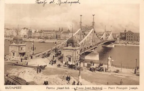 Ungarn 1926 Budapest Franz Jozsef Brücke versteckte Brücke Kutschen Postkarte
