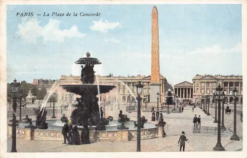 A064 Frankreich 1908 Paris La Place de la Concorde Säulenbrunnen Vintage Postkarte