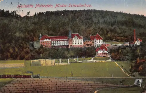 A064 Polen 1923 Heilstaette Nieder Schreiberhau Szklarska Poreba Zug Postkarte