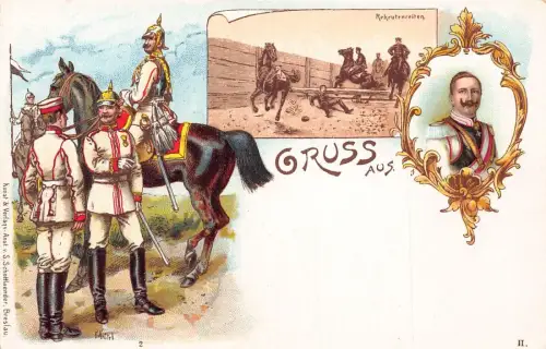 L002 Deutschland Gruss aus Kaiser Wilhelm Soldaten Militär Litho Postkarte