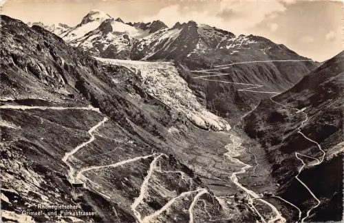 C008 Schweiz, Rhonegletscher, Grimsel-und Furkastraße Vintage Postkarte