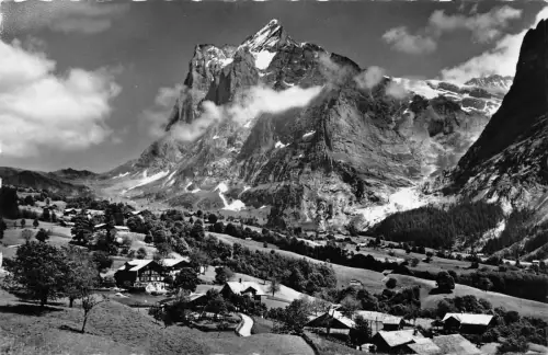 C008 Schweiz, Grindelwald. Dorfpartie m. Wetterhorn Vintage Postkarte