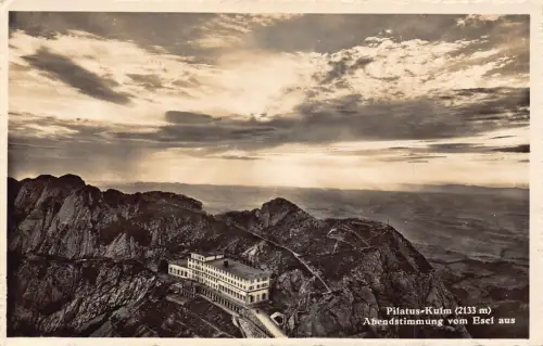 C008 Schweiz, Pilatus-Kulm, Abendstimmung vom Esel aus 1938 alte Postkarte