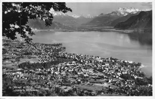 C008 Schweiz, Vevey et dents du Midi depuis le Mt Pelerin Vintage Postkarte