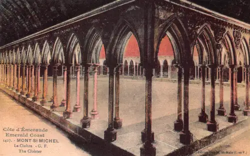 C009 Frankreich, Mont St. Michel, Smaragdküste, Der Kreuzgang Vintage Postkarte