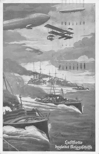 L004 Deutschland 1915 Zeppelin Flugzeuge Kriegsschiffe Vintage Postkarte