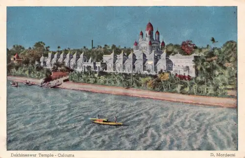 A875 Indien Dakhineswar Tempel Kalkutta Boot Vintage Postkarte