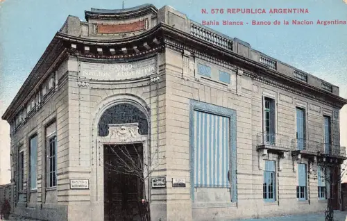 A877 Argentinien Bahia Blanca Banco de Nacion Argentina Bank Vintage Postkarte