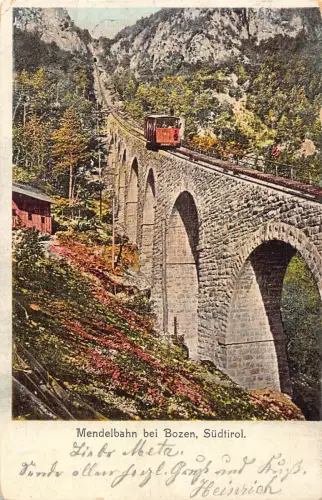 A063 Italien Bozen Standseilbahn auf Brücke Südtirol Berge Vintage Postkarte