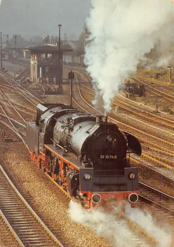 Dampflokomotive im Bahnhof Saalfeld 1977 Postkarte