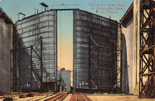 A880 Panamakanal Großes Tor im Bau Gatun Vintage Postkarte