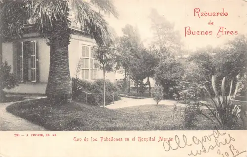 A879 Argentinien Recuerdo de Buenos Aires Pabellones Krankenhaus Aleman Postkarte