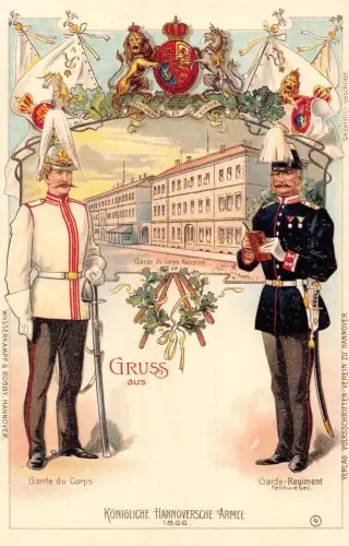 L003 Deutschland Hannover Armee Garde Uniformen Militär Litho Postkarte