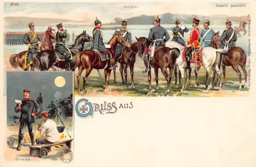 L003 Deutschland 1900 Gruss aus Militär Leben Litho Postkarte