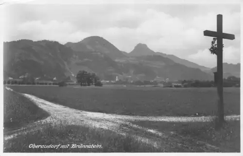 L167 Deutschland Oberaudorf mit Brünstein Kreuz Vintage Postkarte