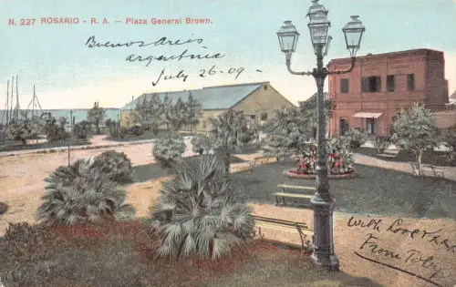A879 Argentinien Rosario Plaza General Brown Square Vintage Postkarte