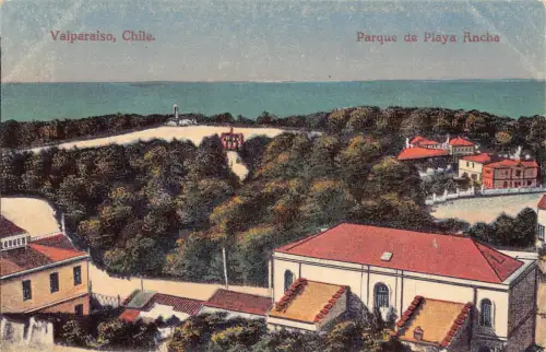 A879 Chile Valparaiso Parque de Playa Ancha Strand Vintage Postkarte
