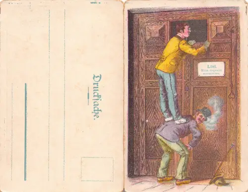 A881 Comic Humor Mann hinter einem anderen Peeks Fenster rauchen Zigarette Postkarte