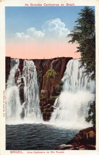 B621 Brasilien Uma Cachoeira no Rio Parana Wasserfall Vintage Postkarte