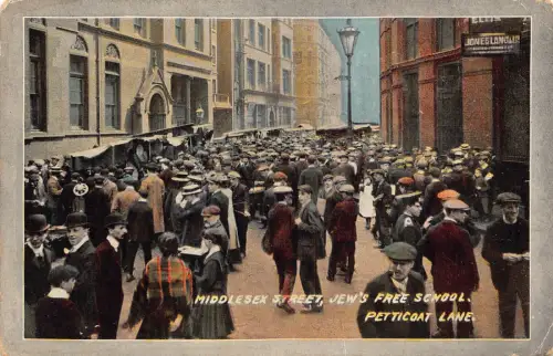 B624 England London Petticoat Lane Jew's Free School Middlesex Street Postkarte