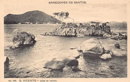 B624 Brasilien S Vicente praia de banhos Vintage Postkarte