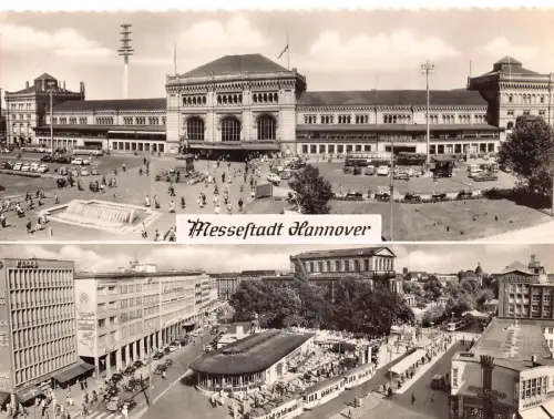 Deutschland 1962 Messestadt Annover Straßenbahnen Bahnhof Wagen Postkarte