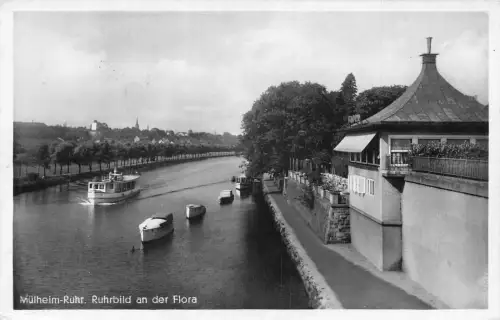 L317 Deutschland 1939 Mülheim Ruhr Ruhrbild an der Flora Dampfschiff Vintage Postkarte