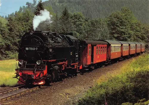 Transport Schmalspur Dampflok bei Eisfelder Talmühle 1988 Postkarte