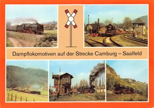 Deutschland Dampfzug auf Camburg-Saalfeld Bahn Stoppschild Postkarte