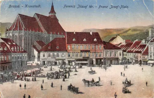 Rumänien 1910 Brasov Kronstadt Ferenc Joszef Platz Judaica Geschäfte Postkarte