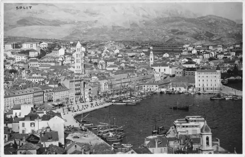Kroatien Split Gesamtansicht der Hafenboote Vintage Postkarte