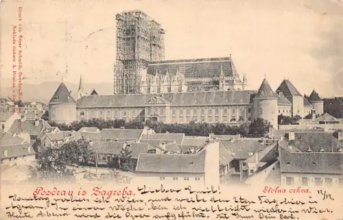 Kroatien 1898 Pozdraviz Zagreba Stolna Schloss Czkva Vintage Postkarte