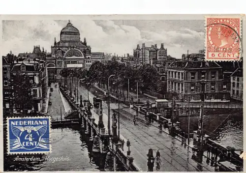 Niederlande 1928 Amsterdam Hogesluis Brücke Vintage Postkarte