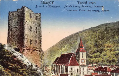 Rumänien 1927 Brasov Brasso Kronstadt Turnul Negru Schwarzturm Kirche Postkarte