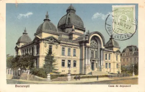 Rumänien 1927 Bucuresti Bukarest Casa de Depuneri Bank Vintage Postkarte