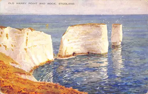 A887 England 1949 Old Harry Point and Rock Studland Vintage Postcard