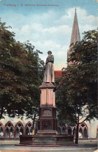 A059 Deutschland 1915 Freiburg i B Berthold Schwarz Denkmal 1. Weltkrieg Feldpostkarte